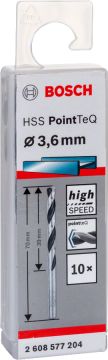 Bosch Metal Matkap Ucu HSS PointTeQ (DIN 338) 3,6 mm (10 Adet) - 2608577204