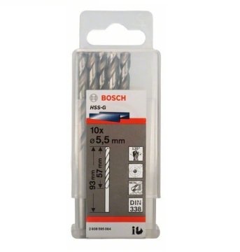 Bosch Metal Matkap Ucu HSS-G DIN 338 (Gümüş) 5,5x93 mm (10 Adet) - 2608595064