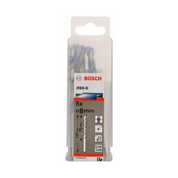 Bosch Metal Matkap Ucu HSS-G DIN 338 (Gümüş) 8,0x117 mm (5 Adet) - 2608595072