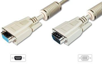 Assmann Vga Monitor Uzatma Kablosu, Hd15 Erkek - Hd15 Dişi, Awg 28, 10 Mt, 3Coax/7C, 2Xferrite, Ul, Bej Renk