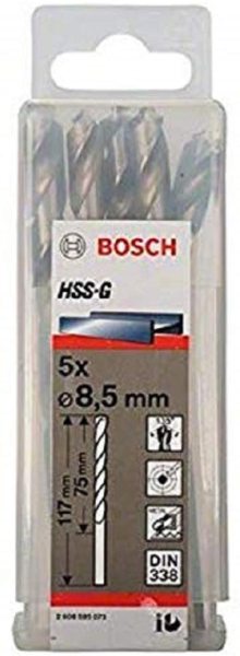 Bosch Metal Matkap Ucu HSS-G DIN 338 (Gümüş) 8,5x117 mm (5 Adet) - 2608595073