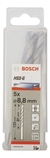 Bosch Metal Matkap Ucu HSS-G DIN 338 (Gümüş) 8,8x125 mm (5 Adet) - 2608595074