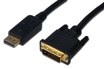 Assmann Displayport (Dp) Dvı Kablosu, Dp Erkek - Dvı (24+1) Erkek, 2 Mt, Dp 1.1 Uyumlu, Awg28, 2X Zırhlı, Ul, Siyah Renk