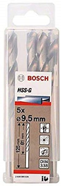 Bosch Metal Matkap Ucu HSS-G DIN 338 (Gümüş) 9,5x125 mm (5 Adet) - 2608595076