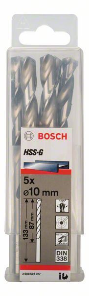Bosch Metal Matkap Ucu HSS-G DIN 338 (Gümüş) 10,0x133 mm (5 Adet) - 2608595077