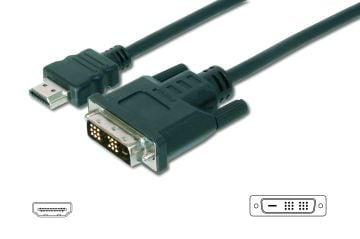 Assmann Hdmı Dvı-D Adaptörü, Hdmı Tip A Erkek - Dvı-D (18+1) Erkek, 2 Mt, Hdmı 1.3, Ul, Siyah Renk