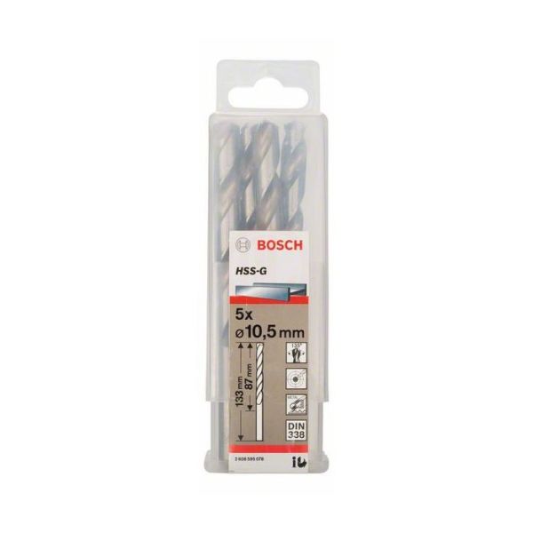 Bosch Metal Matkap Ucu HSS-G DIN 338 (Gümüş) 10,5x133 mm (5 Adet) - 2608595078