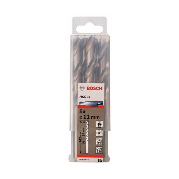 Bosch Metal Matkap Ucu HSS-G DIN 338 (Gümüş) 11,0x142 mm (5 Adet) - 2608595079