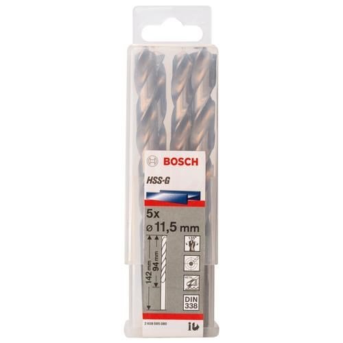 Bosch Metal Matkap Ucu HSS-G DIN 338 (Gümüş) 11,5x142 mm (5 Adet) - 2608595080