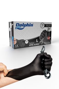 Dolphin Siyah Nitril Eldiven Pudrasız Ekstra Kalın L (1 Paket/100 Adet)