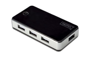 Assmann Digitus 7 Port Usb Hub, Usb 2.0, Siyah/Gümüş Renk, Güç Adaptörlü, Plastik