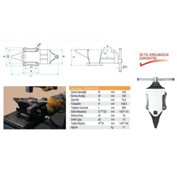 Kanca Anvillo Örslü Mengene 125 mm - 61602010125