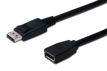 Assmann Displayport (Dp) Uzatma Kablosu, Dp Erkek - Dp Dişi, 2 Mt, Kilit Mekanizmalı, Awg 28, 2X Zırhlı, Dp 1.2 Uyumlu, Siyah Renk