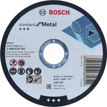 Bosch Kesme Diski Standard For Metal Düz 115x22,23x1,0 mm (A 60 T BF) - 2608619767