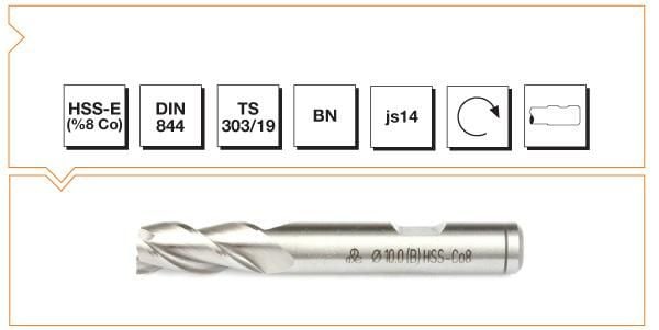 MTE Silindirik Saplı Parmak Freze Kısa HSS-E DIN 844 BN 12,0x83 mm