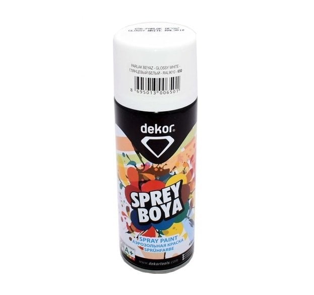 Dekor Hassan Sprey Boya Düz Renk  400 ml Parlak Beyaz RAL9010