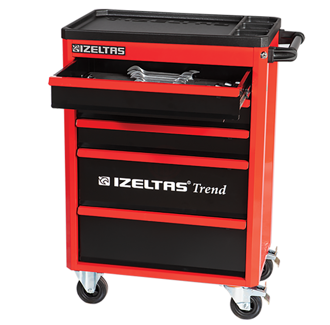 İzeltaş Trend Serisi Takım Dolabı Kırmızı Dolu 93 Parça (7 Çekmeceli)