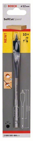 Bosch SelfCut Speed Yaprak Ahşap Matkap Ucu 1/4 İnç Altıgen Şaft 12x152 mm - 2608595484