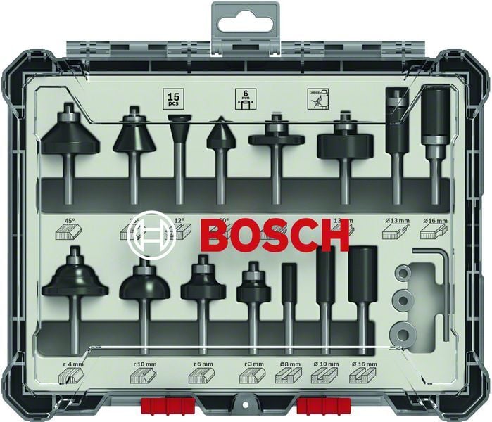 Bosch Freze Ucu Pro Set 6 mm Şaftlı Karışık (15 Parça) - 2607017471