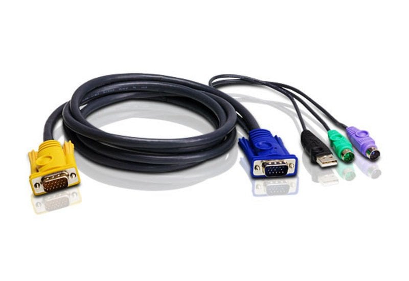 Aten Ps/2-Usb Kvm (Keyboard/Video Monitor/Mouse) Switch İçin Kablo, 3 Mt, 1 X Sphd-15 Erkek 1 X Monitör 15 Pin Hdb Erkek, 1 X Klavye 6 Pin Mini-Dın Erkek, 1 X Mouse 6 Pin Mini-Dın Erkek, 1 X Klavye / Mouse Usb A Erkek