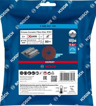 Bosch X-Lock Fiber Zımpara Diski Expert Prisma Ceramic R781 115 mm 80 Kum (5 Adet) - 2608621781