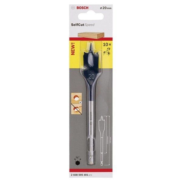 Bosch SelfCut Speed Yaprak Ahşap Matkap Ucu 1/4 İnç Altıgen Şaft 20x152 mm - 2608595491