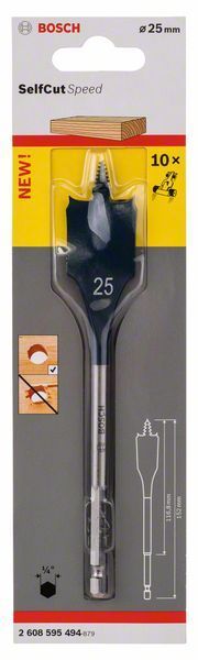 Bosch SelfCut Speed Yaprak Ahşap Matkap Ucu 1/4 İnç Altıgen Şaft 25x152 mm - 2608595494
