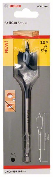 Bosch SelfCut Speed Yaprak Ahşap Matkap Ucu 1/4 İnç Altıgen Şaft 26x152 mm - 2608595495