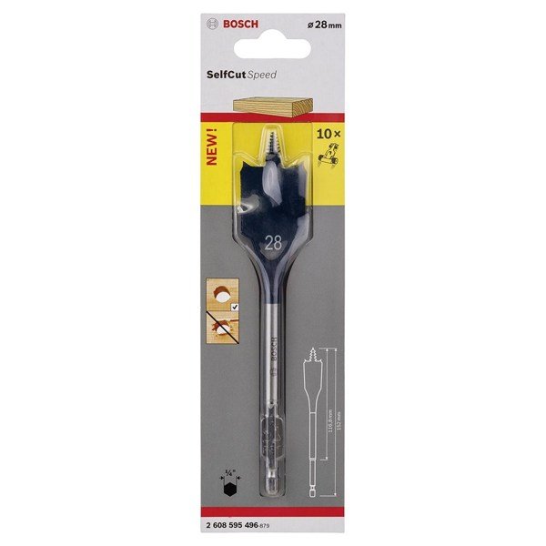 Bosch SelfCut Speed Yaprak Ahşap Matkap Ucu 1/4 İnç Altıgen Şaft 28x152 mm - 2608595496