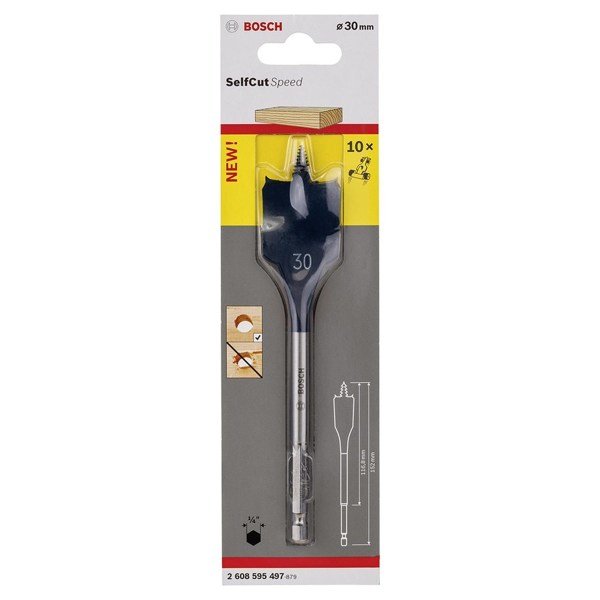 Bosch SelfCut Speed Yaprak Ahşap Matkap Ucu 1/4 İnç Altıgen Şaft 30x152 mm - 2608595497