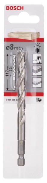 Bosch Ahşap Matkap Ucu HSS Altıgen Şaft 8x117 mm - 2608595523