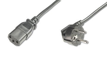 Assmann Güç Kablosu, Cee 7/7 (Tip-F) 90 Derece Açılı-C13 Erkek C13 Dişi, 2.5 Mt, H05Vv-F3G 1.0Qmm, Siyah Renk