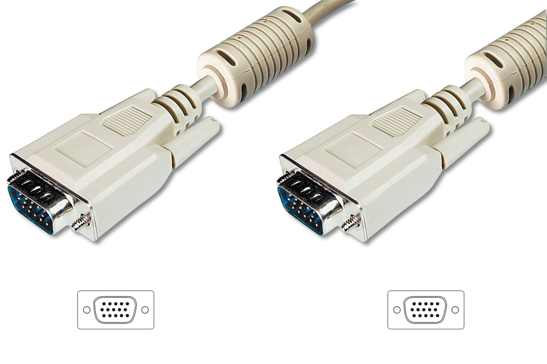 Assmann Vga Monitör Kablosu, Dsub 15 Erkek Dsub 15 Erkek, 3 Mt, Cu, 3Coax/7C, Awg28, 2X Ferrite Filtreli, Ul, Bej Renk