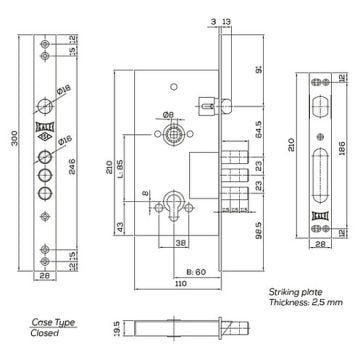 Kale Kilit Çelik Kapı Kilidi Monoblok Krom Karşılıksız Kutusuz 60 Mm (68 Mm Silindirli)