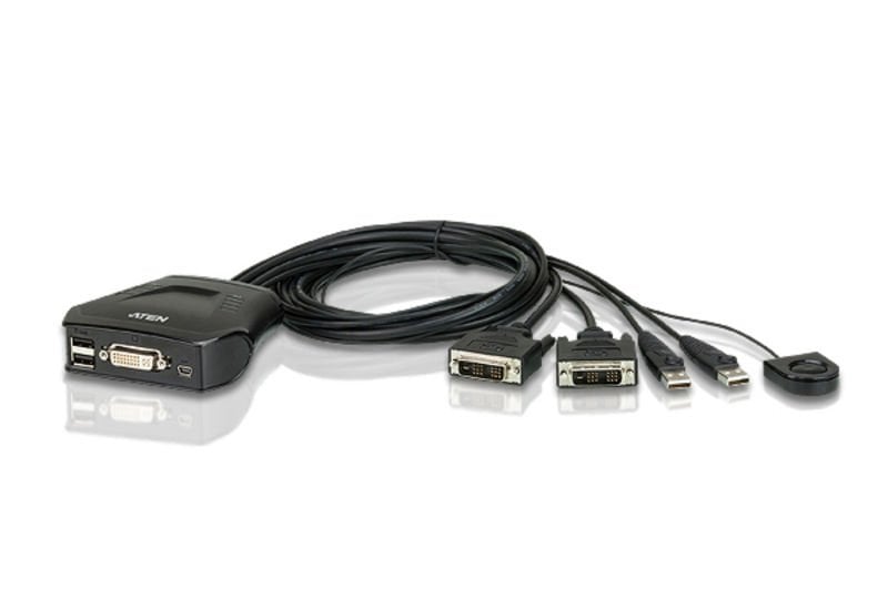 Aten 2 Port Usb Dvı Kvm (Keyboard/Video Monitor/Mouse) Switch, Masaüstü Tip, Kvm Bağlantı Kablosu Ürüne Gömülüdür