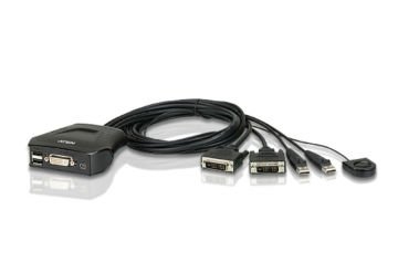 Aten 2 Port Usb Dvı Kvm (Keyboard/Video Monitor/Mouse) Switch, Masaüstü Tip, Kvm Bağlantı Kablosu Ürüne Gömülüdür