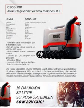 Brio AKÜLÜ TAŞINABİLİR YIKAMA MAKİNASI JETGUN PRO 8 L