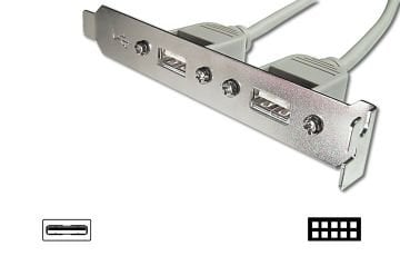 Assmann Anakarttaki Usb 2.0 Portları (Internal) Slot Brackete (External) Taşıyan Kablo, 2 X Usb A Dişi 2 X 5 Pin Idc Dişi, 0.25 Mt, Awg 28