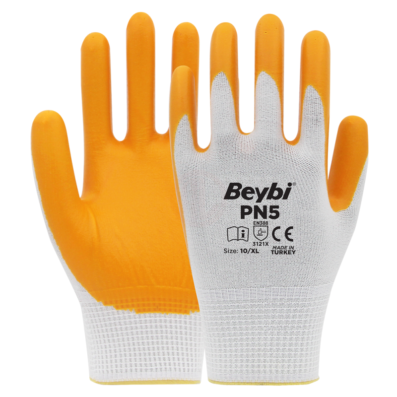 Beybi PN5 Polyester Örme Nitril Eldiven Sarı No 9