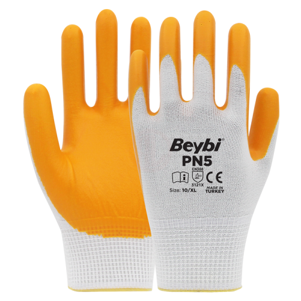 Beybi PN5 Polyester Örme Nitril Eldiven Sarı No 9