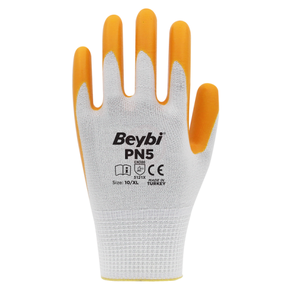 Beybi PN5 Polyester Örme Nitril Eldiven Sarı No 9