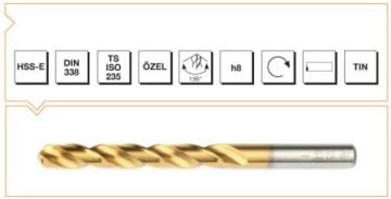 Makine Takım Silindirik Saplı Kısa Metal Matkap Ucu Hss-E Dın 338 Rn Tın Kaplamalı 5,5X93 Mm