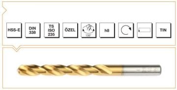 Makine Takım Silindirik Saplı Kısa Metal Matkap Ucu Hss-E Dın 338 Rn Tın Kaplamalı 10,5X133 Mm
