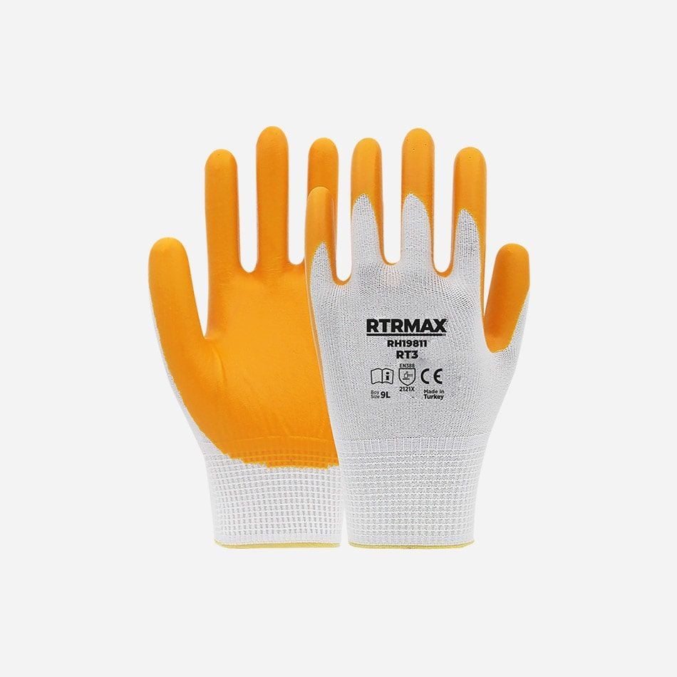 Rtrmax RH19811 Nitril Kaplı Polyester Eldiven Rt3 Beyaz Sarı No:9
