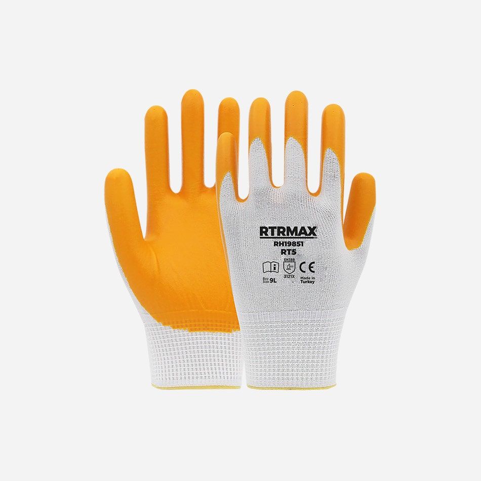 Rtrmax RH19851 Nitril Kaplı Polyester Eldiven Rt5 Beyaz Sarı No:9