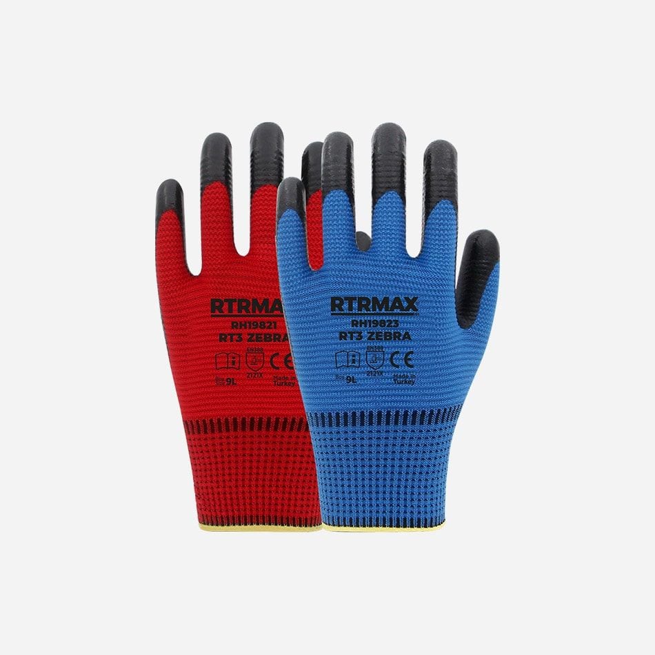 Rtrmax RH19821 Nitril Kaplı Polyester Örgü Eldiven Rt3 Zebra Kırmızı No:9