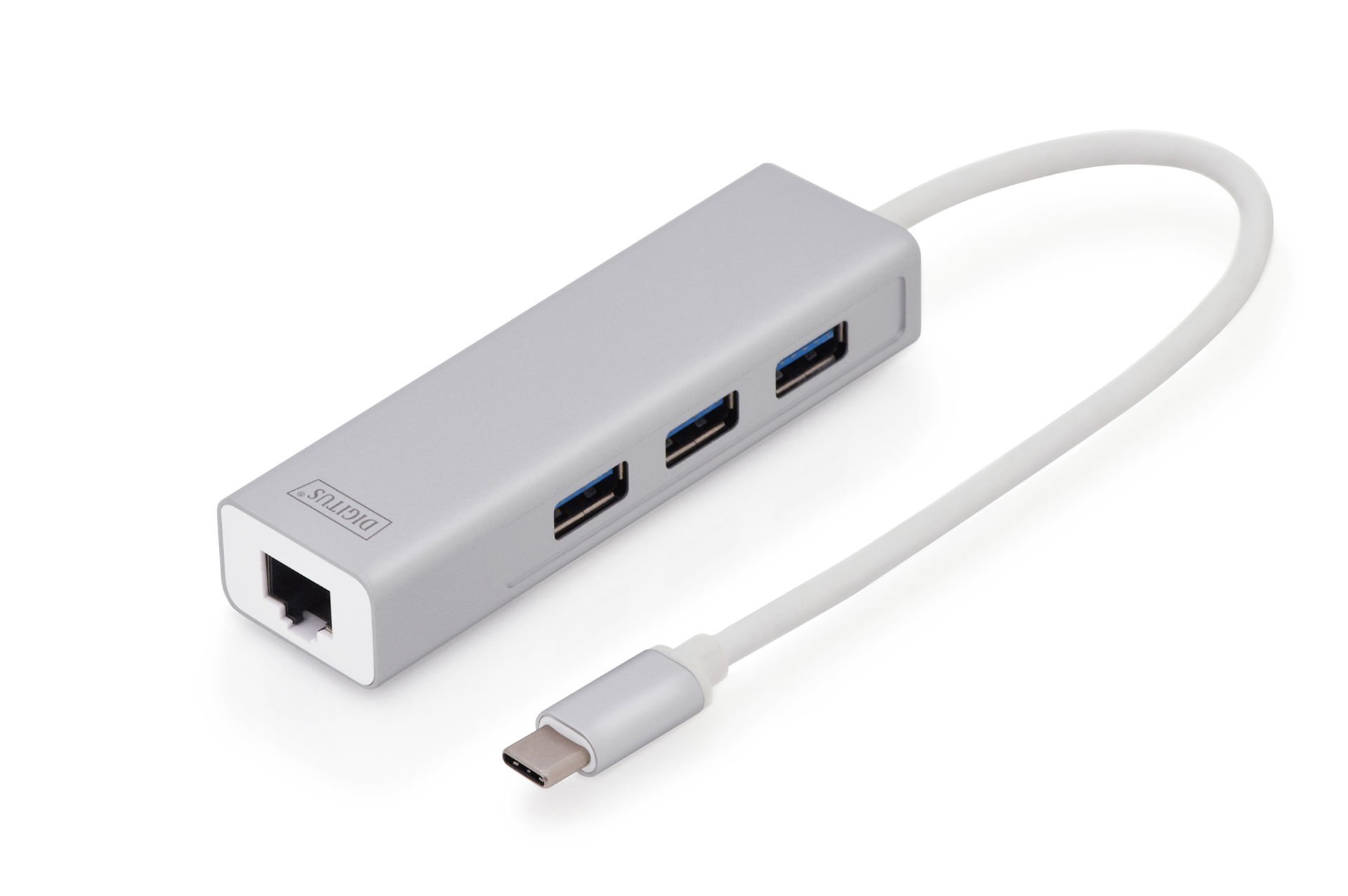 Assmann Digitus Usb 3.0 Hub Usb 3.0 Gigabit Ethernet Adaptörü, 1 X 10/100/1000 Rj45 Dişi Yuva, 1 X Usb-C Erkek Konnektör (Bilgisayar Bağlantısı İçin), 3 X Usb 3.0 Usb-A Dişi Yuva (Usb Çevre Ürünü), Alüminyum, Mac Ve Windows Destekler