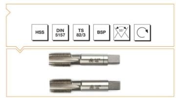 Makine Takım Whitworth Boru Vidalı 2 Li Takım Kılavuzu Hss Dın 5157 G 3/8 İnç X 70 Mm