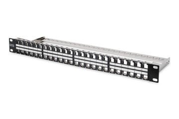 Assmann Digitus 48 Port Boş Patch Panel, Zırhlı Keystone Jack Takılabilir, 1U Yüksekliğinde, Siyah Ral 9005 Renk