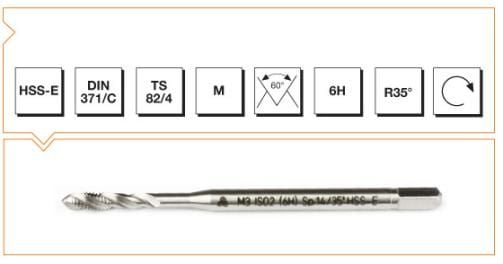 Makine Takım Metrik Normal Vidalı Helis Kanallı Makina Kılavuzu Hss-E Dın 371/C M10 X 100 Mm